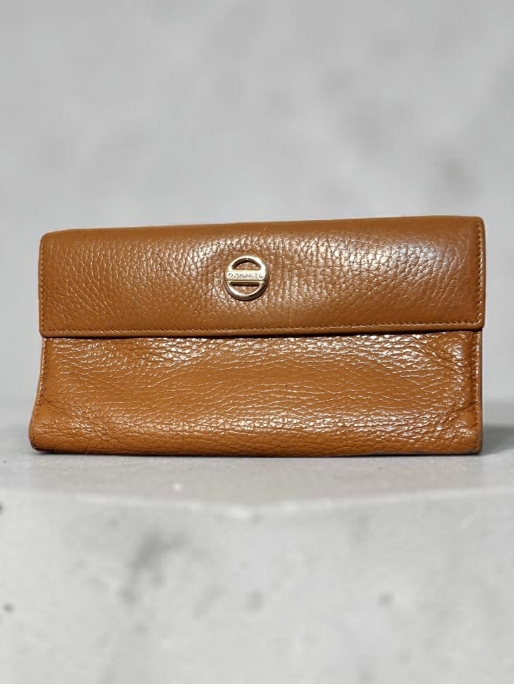 Bally Vintage Tan Leather Fold-Over Clutch Wallet With Kisslock
